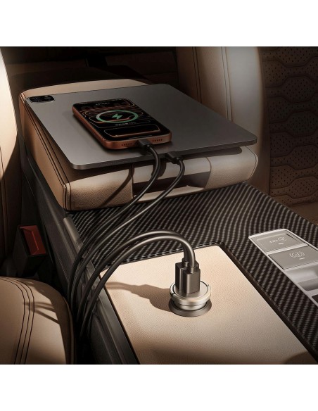 
USB-A USB-C 45W automobilinis įkroviklis – sidabrinis

