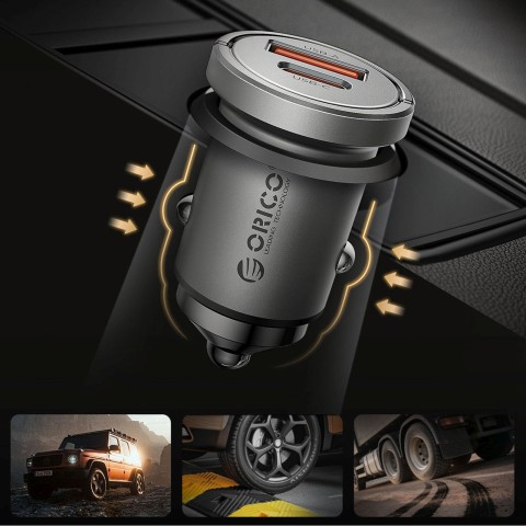 
USB-A USB-C 45W automobilinis įkroviklis – sidabrinis

