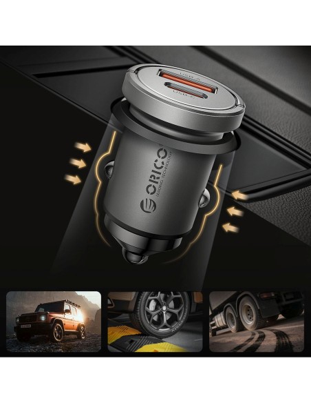 
USB-A USB-C 45W automobilinis įkroviklis – sidabrinis
