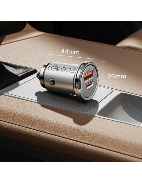 
USB-A USB-C 45W automobilinis įkroviklis – sidabrinis
