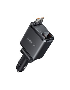 
45 W USB-A USB-C automobilinis įkroviklis su ištraukiamais USB-C laidais – juodas
