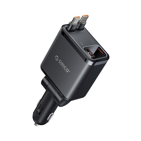 
45 W USB-A USB-C automobilinis įkroviklis su ištraukiamais USB-C laidais – juodas
