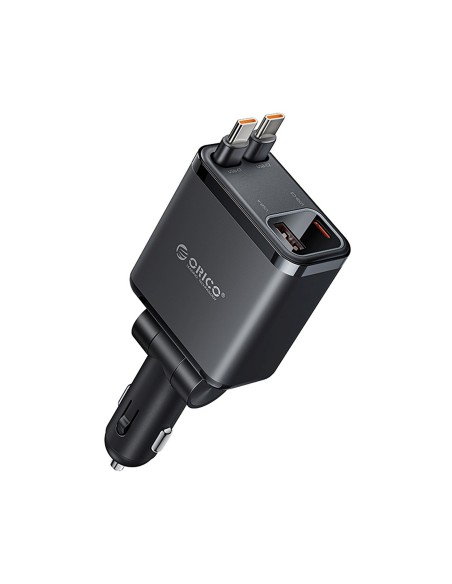 
45 W USB-A USB-C automobilinis įkroviklis su ištraukiamais USB-C laidais – juodas
