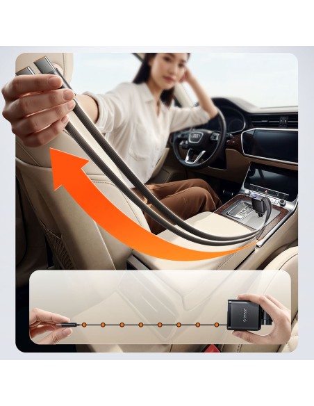 
45 W USB-A USB-C automobilinis įkroviklis su ištraukiamais USB-C laidais – juodas
