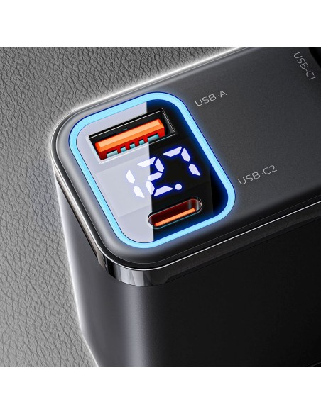 
45 W USB-A USB-C automobilinis įkroviklis su ištraukiamais USB-C laidais – juodas
