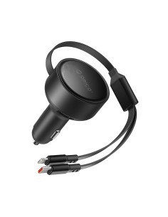 
60 W USB-C automobilinis įkroviklis su ištraukiamais USB-C iPhone Lightning laidais – juodas
