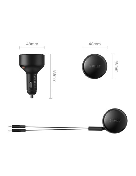 
60 W USB-C automobilinis įkroviklis su ištraukiamais USB-C iPhone Lightning laidais – juodas
