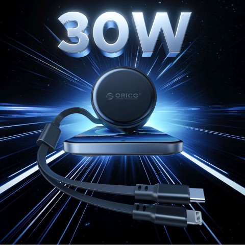 
60 W USB-C automobilinis įkroviklis su ištraukiamais USB-C iPhone Lightning laidais – juodas
