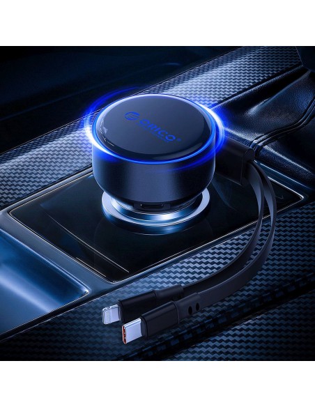 
60 W USB-C automobilinis įkroviklis su ištraukiamais USB-C iPhone Lightning laidais – juodas
