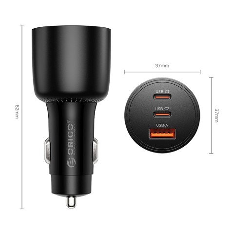 
USB-C USB-A 165W automobilinis įkroviklis – juodas
