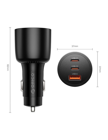
USB-C USB-A 165W automobilinis įkroviklis – juodas
