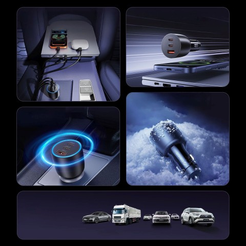 
USB-C USB-A 165W automobilinis įkroviklis – juodas
