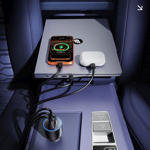 
USB-C USB-A 165W automobilinis įkroviklis – juodas
