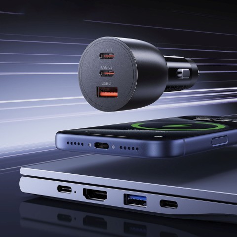 
USB-C USB-A 165W automobilinis įkroviklis – juodas
