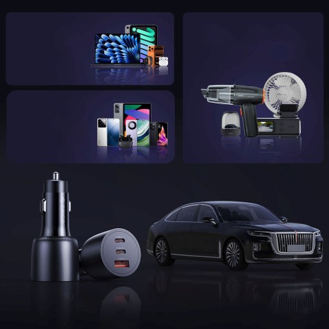 
USB-C USB-A 165W automobilinis įkroviklis – juodas
