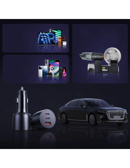 
USB-C USB-A 165W automobilinis įkroviklis – juodas
