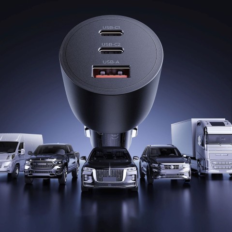 
USB-C USB-A 165W automobilinis įkroviklis – juodas
