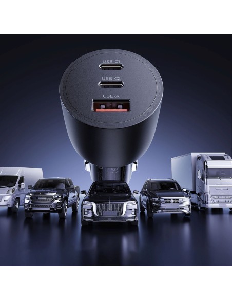 
USB-C USB-A 165W automobilinis įkroviklis – juodas
