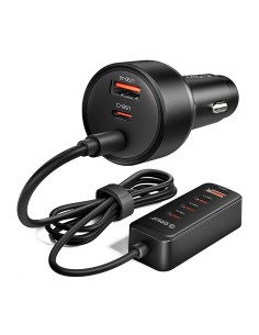 
USB-A USB-C automobilinis įkroviklis su 108 W prailginimo laidu – juodas

