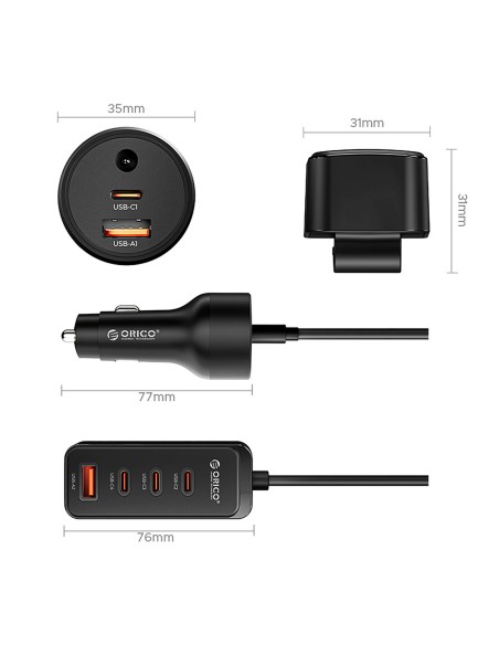 
USB-A USB-C automobilinis įkroviklis su 108 W prailginimo laidu – juodas
