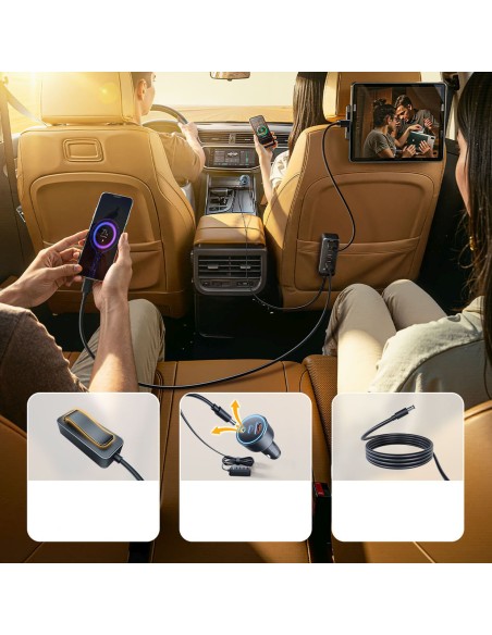 
USB-A USB-C automobilinis įkroviklis su 108 W prailginimo laidu – juodas
