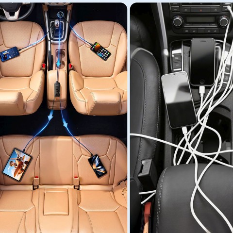 
USB-A USB-C automobilinis įkroviklis su 108 W prailginimo laidu – juodas
