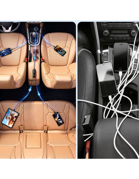 
USB-A USB-C automobilinis įkroviklis su 108 W prailginimo laidu – juodas
