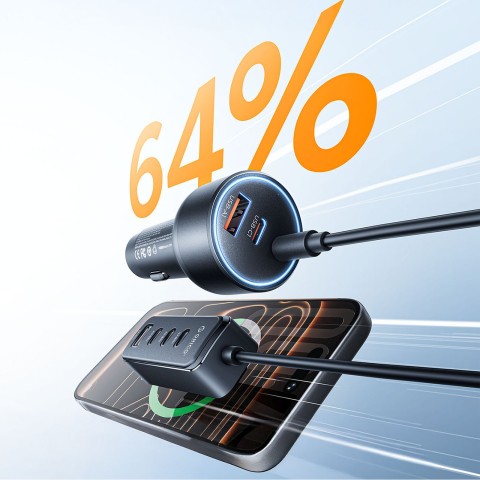 
USB-A USB-C automobilinis įkroviklis su 108 W prailginimo laidu – juodas
