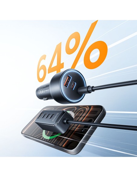 
USB-A USB-C automobilinis įkroviklis su 108 W prailginimo laidu – juodas
