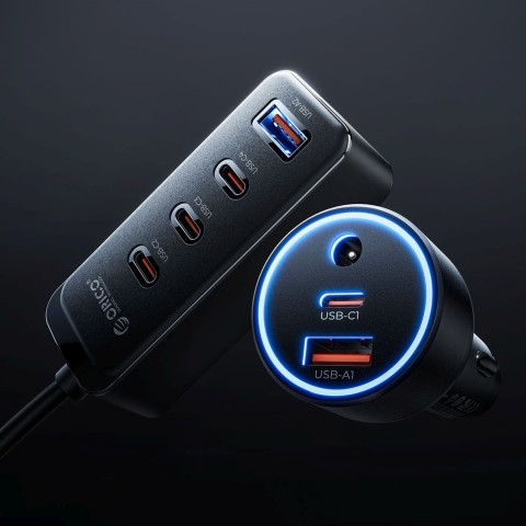 
USB-A USB-C automobilinis įkroviklis su 108 W prailginimo laidu – juodas
