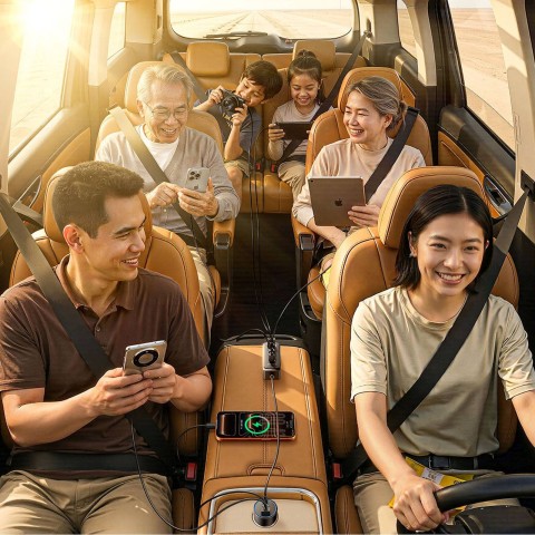 
USB-A USB-C automobilinis įkroviklis su 108 W prailginimo laidu – juodas
