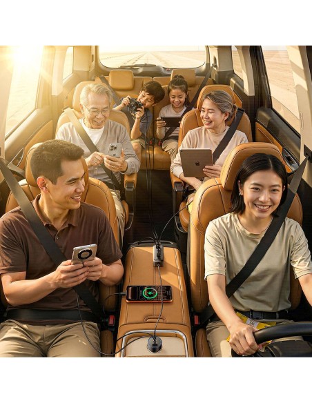 
USB-A USB-C automobilinis įkroviklis su 108 W prailginimo laidu – juodas
