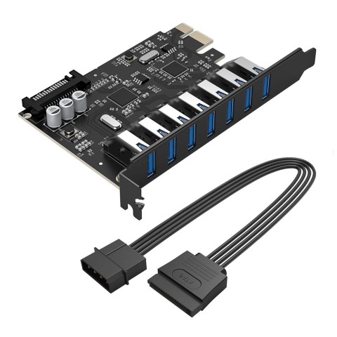 
PCI-E išplėtimo plokštė – 7x USB 3.0 stacionariam kompiuteriui – juoda
