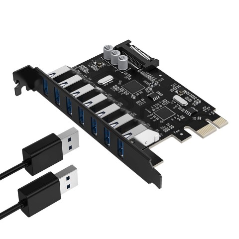 
PCI-E išplėtimo plokštė – 7x USB 3.0 stacionariam kompiuteriui – juoda
