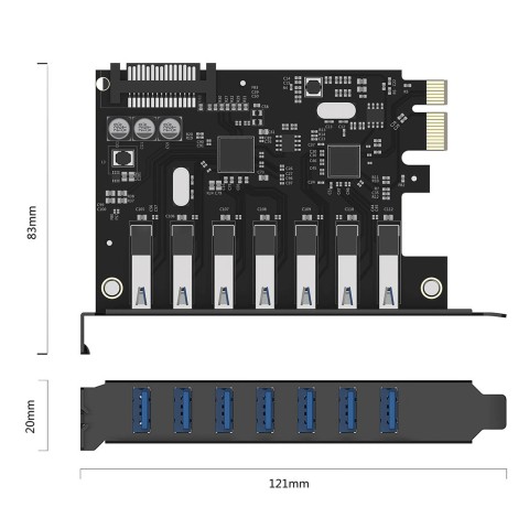 
PCI-E išplėtimo plokštė – 7x USB 3.0 stacionariam kompiuteriui – juoda
