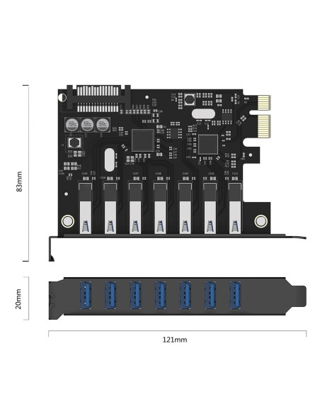 
PCI-E išplėtimo plokštė – 7x USB 3.0 stacionariam kompiuteriui – juoda
