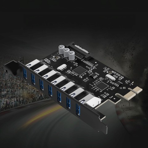 
PCI-E išplėtimo plokštė – 7x USB 3.0 stacionariam kompiuteriui – juoda
