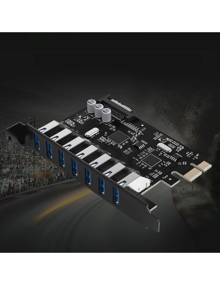 
PCI-E išplėtimo plokštė – 7x USB 3.0 stacionariam kompiuteriui – juoda
