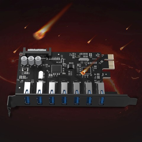 
PCI-E išplėtimo plokštė – 7x USB 3.0 stacionariam kompiuteriui – juoda
