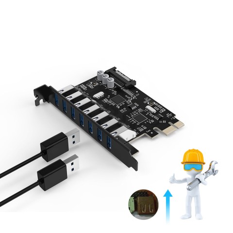 
PCI-E išplėtimo plokštė – 7x USB 3.0 stacionariam kompiuteriui – juoda

