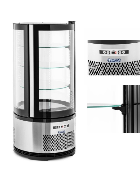 4 lygių apvali LED šaldytuvo vitrina 102 l juodos ir sidabrinės spalvos