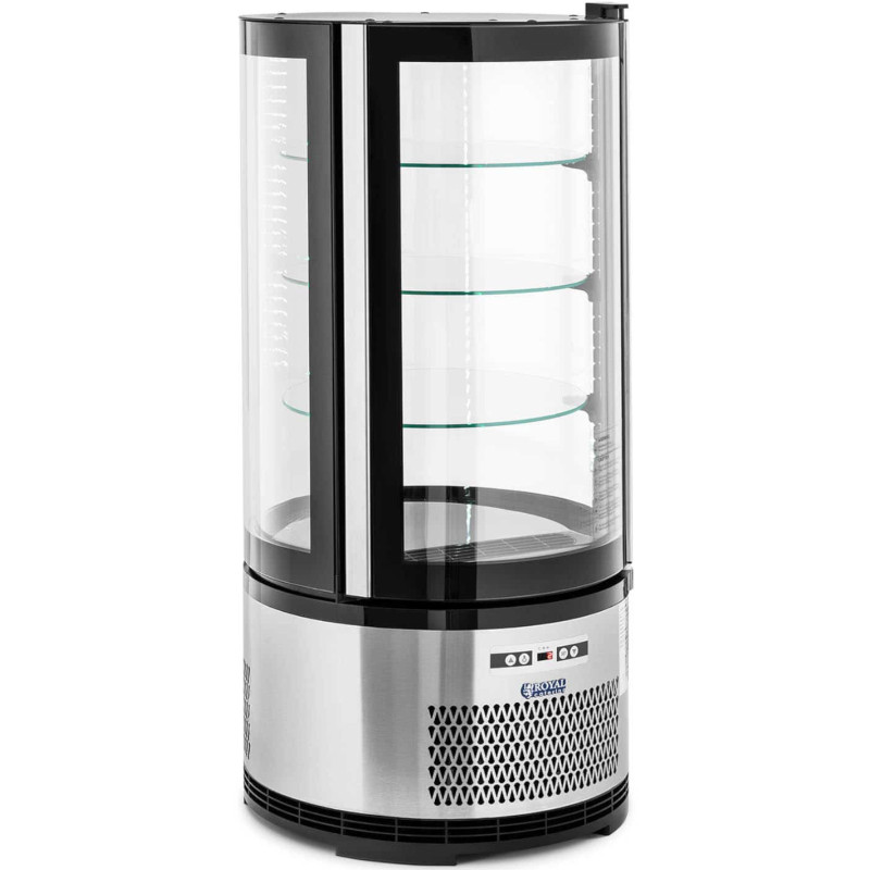 4 lygių apvali LED šaldytuvo vitrina 102 l juodos ir sidabrinės spalvos