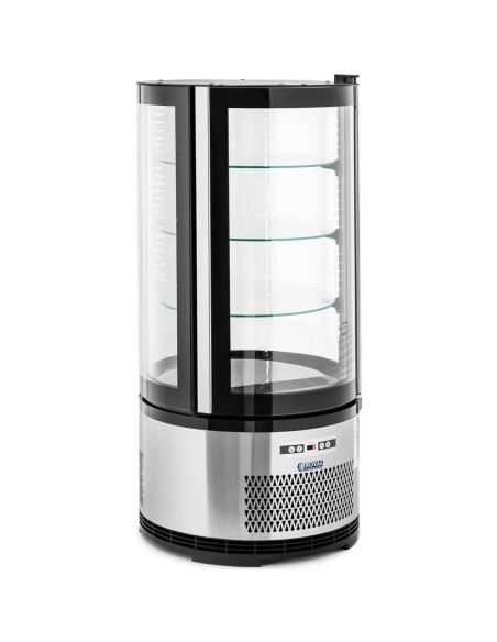 4 lygių apvali LED šaldytuvo vitrina 102 l juodos ir sidabrinės spalvos