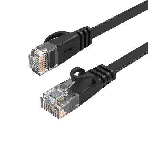 
Plokščias Ethernet CAT7 10Gbps RJ45 LAN tinklo kabelis 1m - juodas
