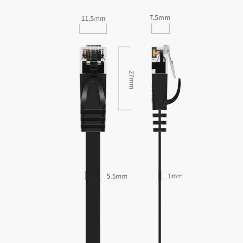 
Plokščias Ethernet CAT7 10Gbps RJ45 LAN tinklo kabelis 1m - juodas
