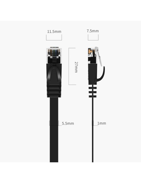 
Plokščias Ethernet CAT7 10Gbps RJ45 LAN tinklo kabelis 1m - juodas
