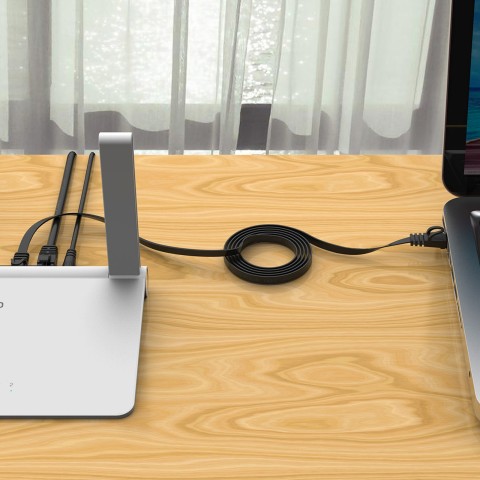 
Plokščias Ethernet CAT7 10Gbps RJ45 LAN tinklo kabelis 2m - juodas
