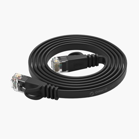 
Plokščias Ethernet CAT7 10Gbps RJ45 LAN tinklo kabelis 8m - juodas
