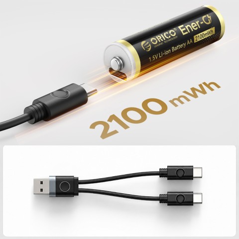 
Įkraunamos ličio baterijos AA 1,5 V 2100 mWh USB-C su įkrovimo laidu - 2 vnt.
