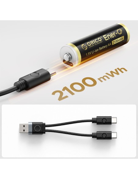 
Įkraunamos ličio baterijos AA 1,5 V 2100 mWh USB-C su įkrovimo laidu - 2 vnt.
